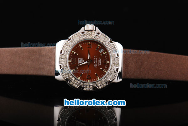 Tag Heuer Formula 1 Quartz Movement Silver Case with Diamond Bezel-Brown Dial and Brown Leather Strap-Lady Size - Click Image to Close